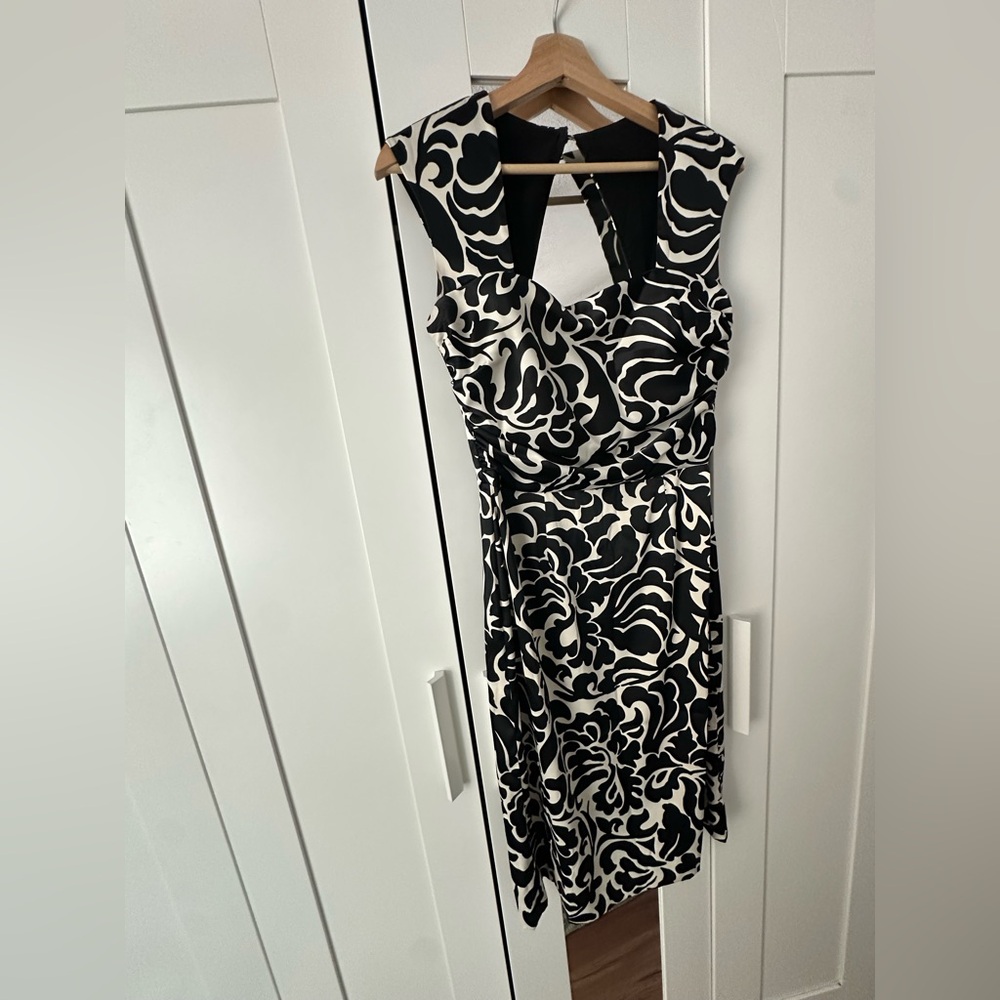 Donna Ricco Cocktail Dress Black and White Floral Asymmetrical Dress